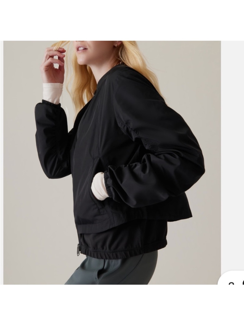 Athleta Wayfarer Black Bomber Jacket - Lightweight Layer